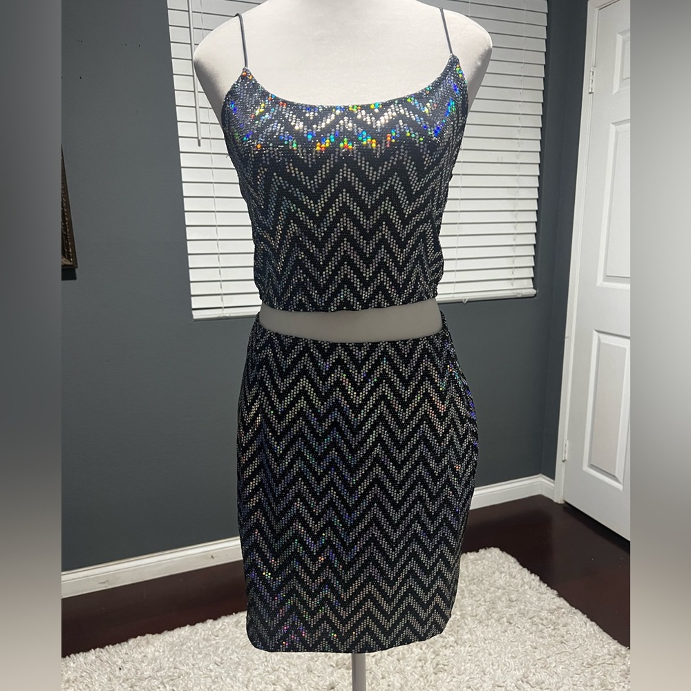 - Just Polly metallic skirt set with crop top. In EUC. Size L.